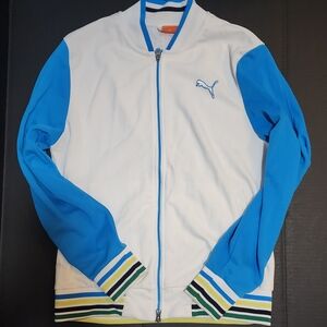 Puma Men's White and Blue Bomber Jacket